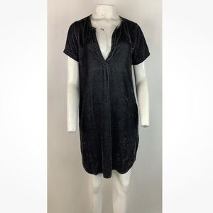 Cp Shades Sz S Crushed Velvet Mini Tunic Dress Black Rayon Silk Short Sleeve